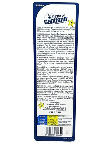 Pasta Del Capitano 4 Testine Ricambio Spazzolino Elettrico - Bambini
